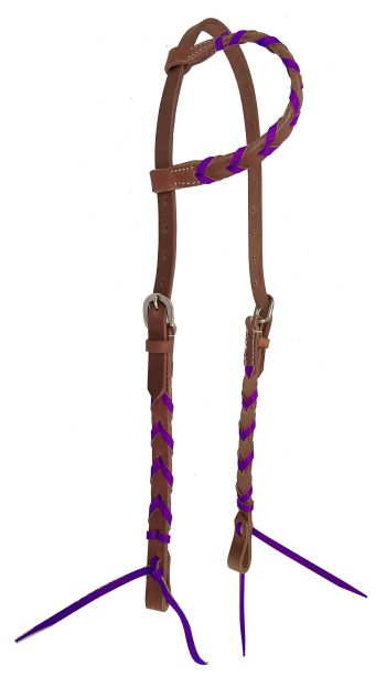 Showman Argentina cow leather one ear headstall with colored lacing #2